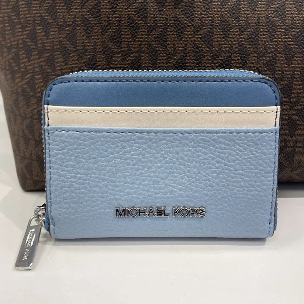 Michael Kors Jet Set Travel Medium Zip Around Color-Block Wallet Pale Blue Mul